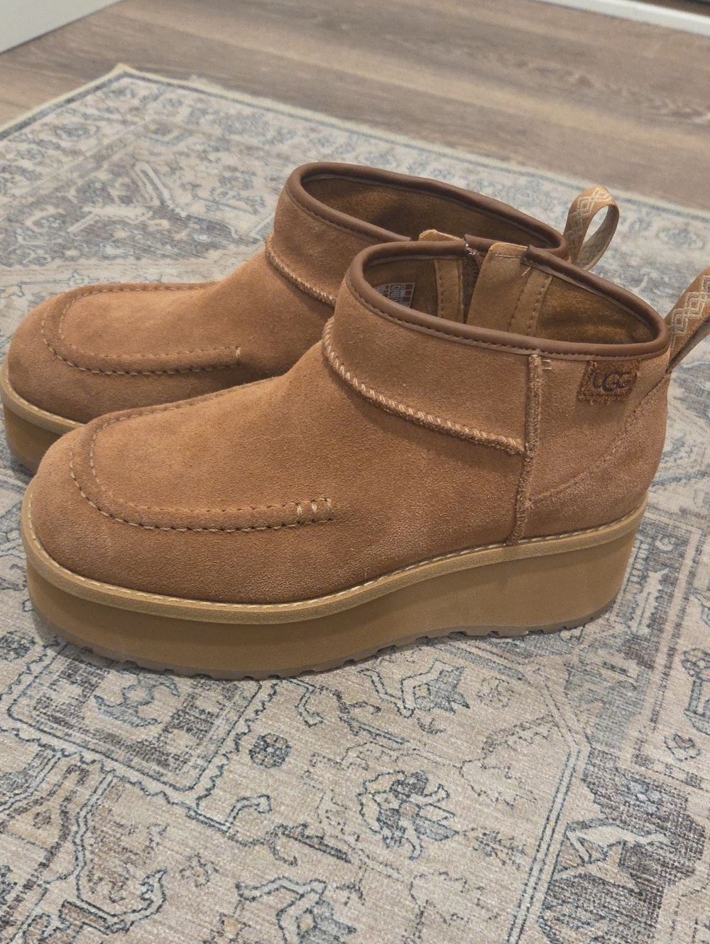 UGG Chestnut Suede Platform Ankle Booties